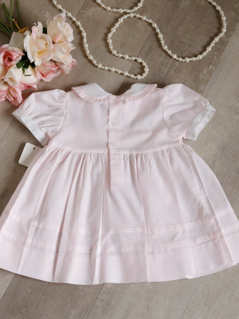Smocked Pink Dress Friedknit by Feltman Brothers Size 6/9  Month Hand Embroidery - Picture 3 of 6